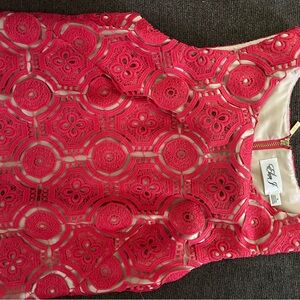 Eliza J Bright Pink Crochet Lace Formal Dress